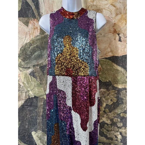 New Anthropologie Hutch Abstract Sequin Jumpsuit Size Medium - Picture 8 of 9
